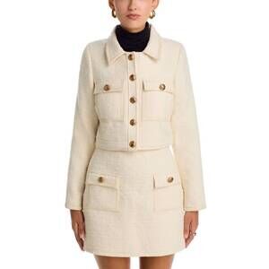 NEW STELLAH tweed jacket with leather trim in cream